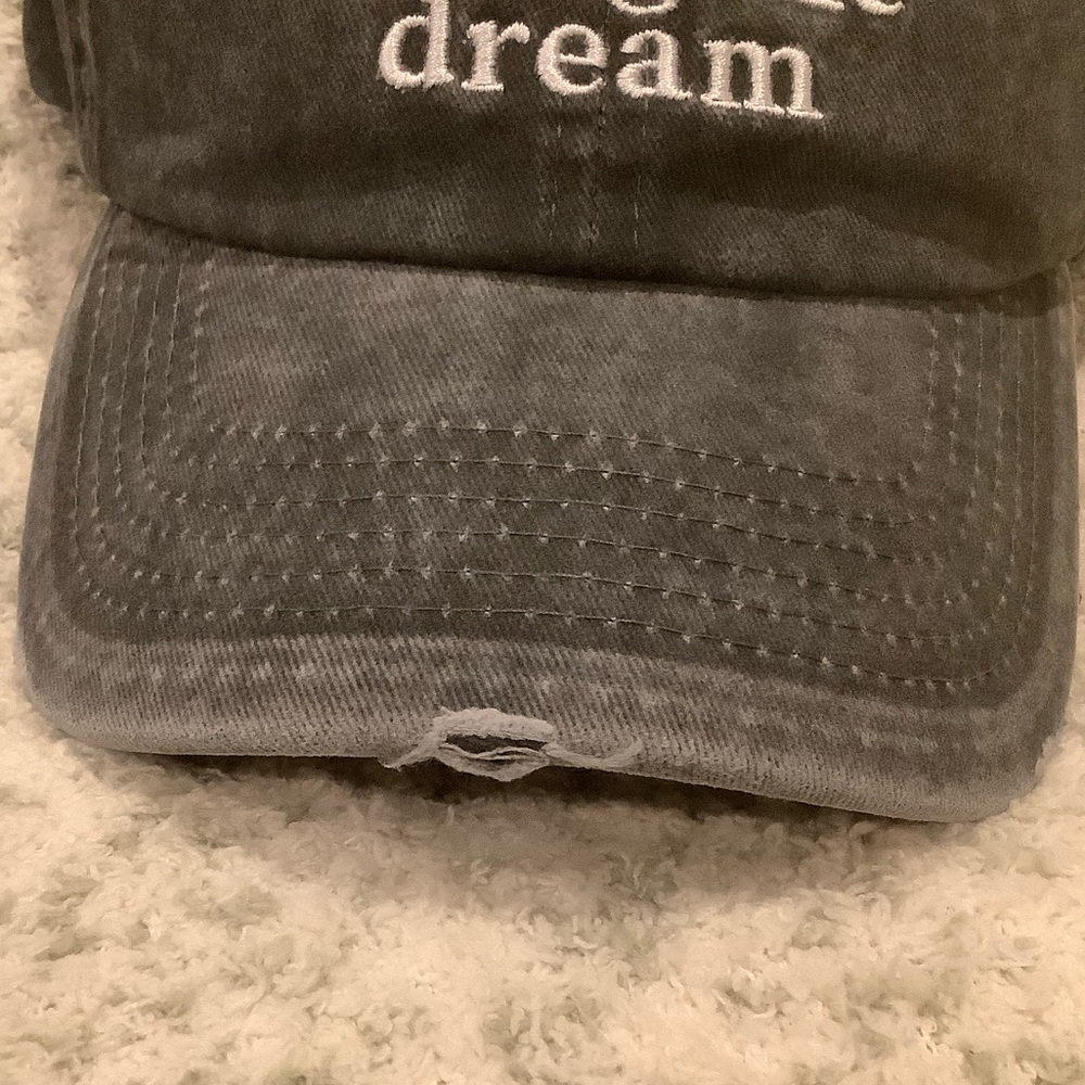 Black Stonewashed Distressed  'Living the Dream' Baseball Cap NWT Cotton - Picture 3 of 16